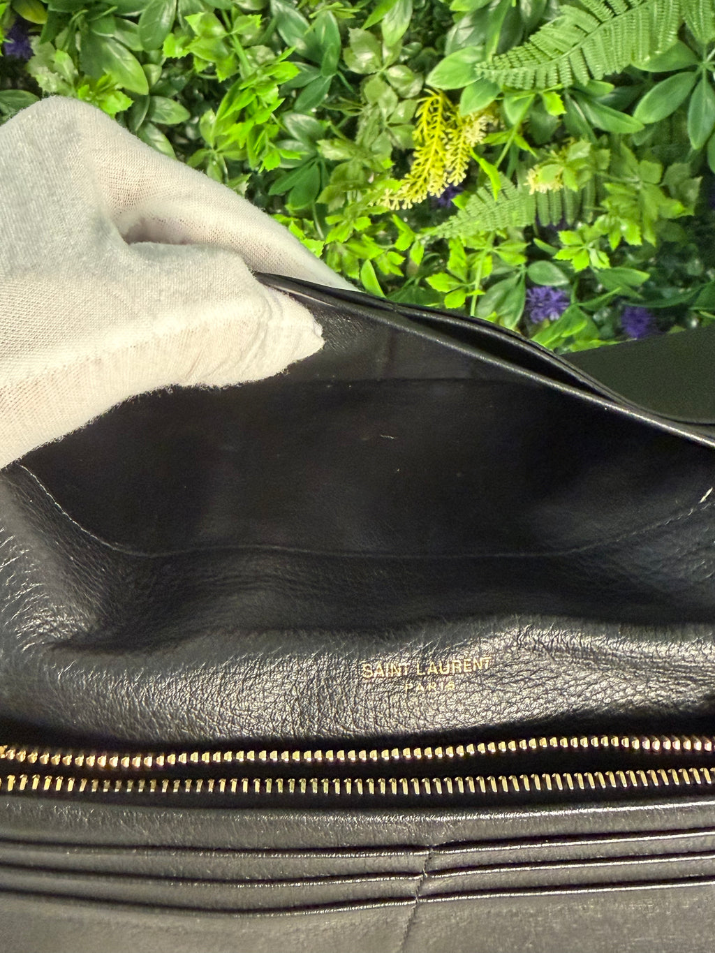 Saint Laurent Pre-Loved Cassandre Flat Wallet in Grained Leather