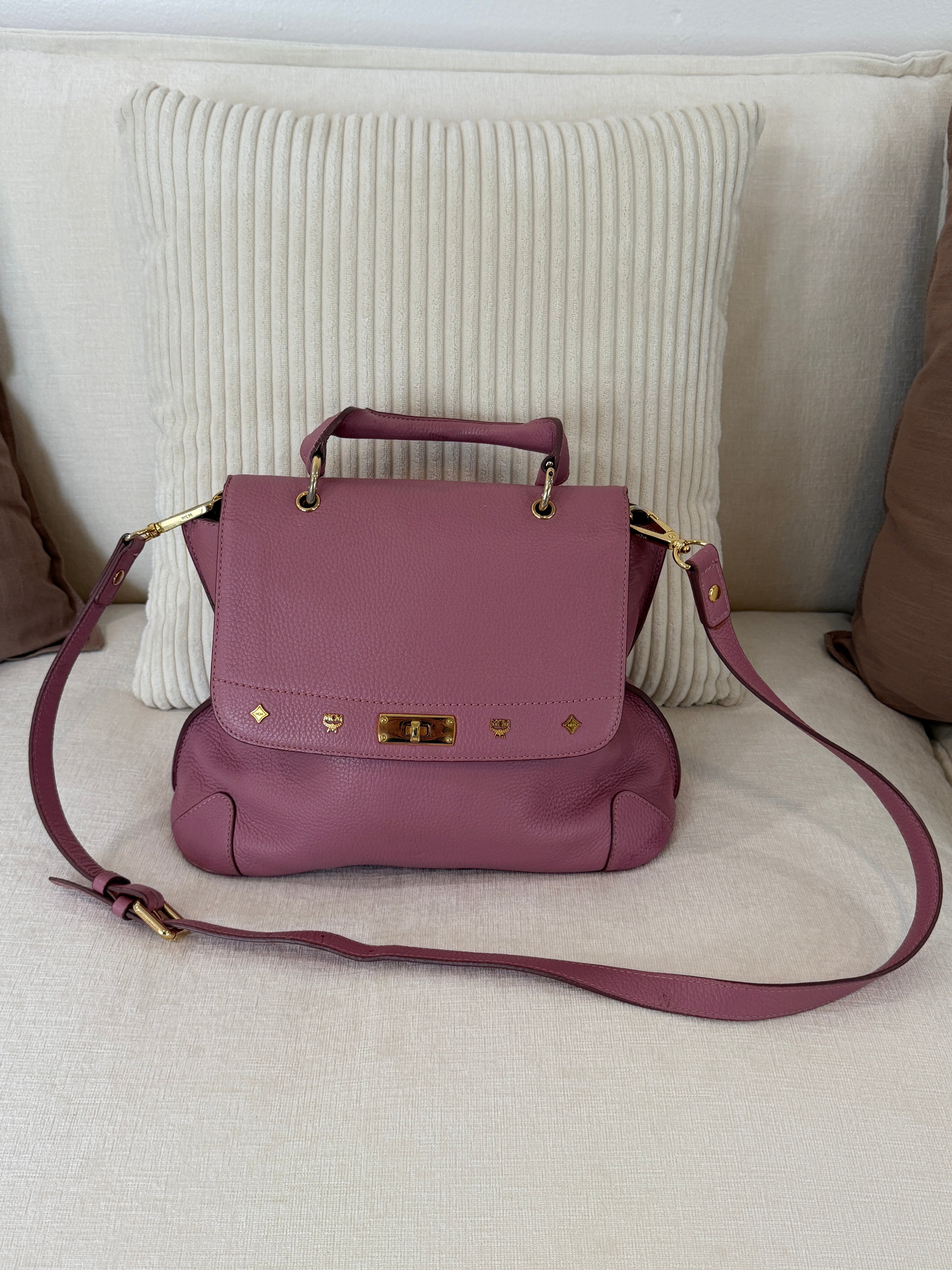 MCM Soft Pink Leather Top Handle Crossbody Bag