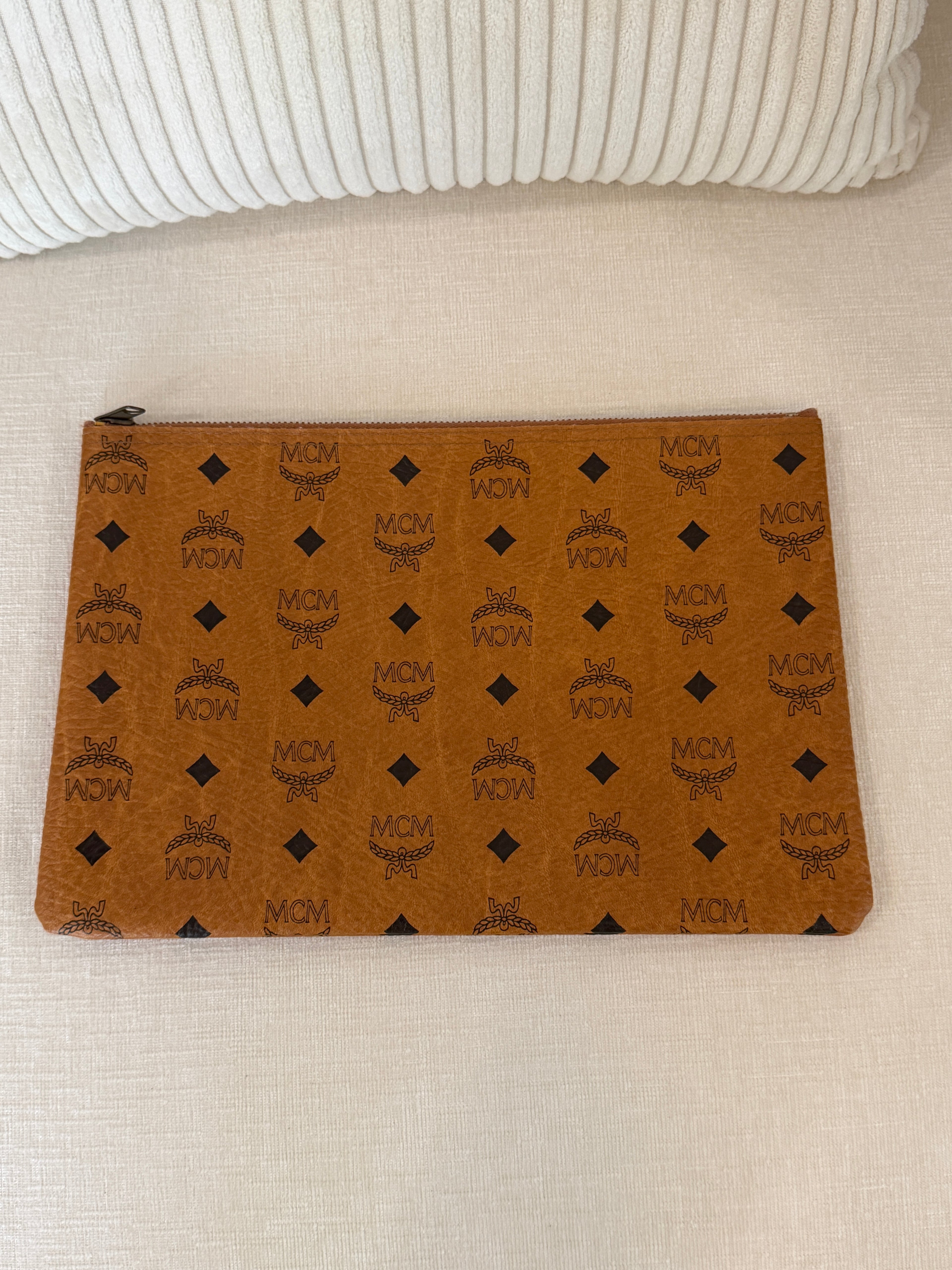 MCM Cognac Visetos Zip Pouch Clutch