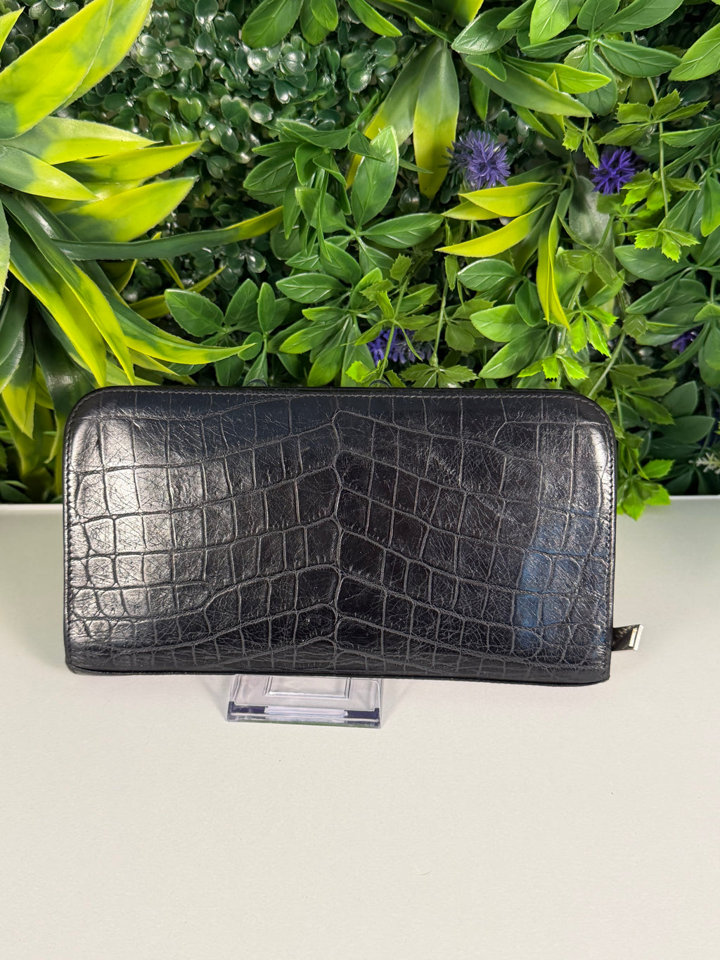 Saint Laurent Pre-Loved Crocodile Embossed Long Wallet Zip Around