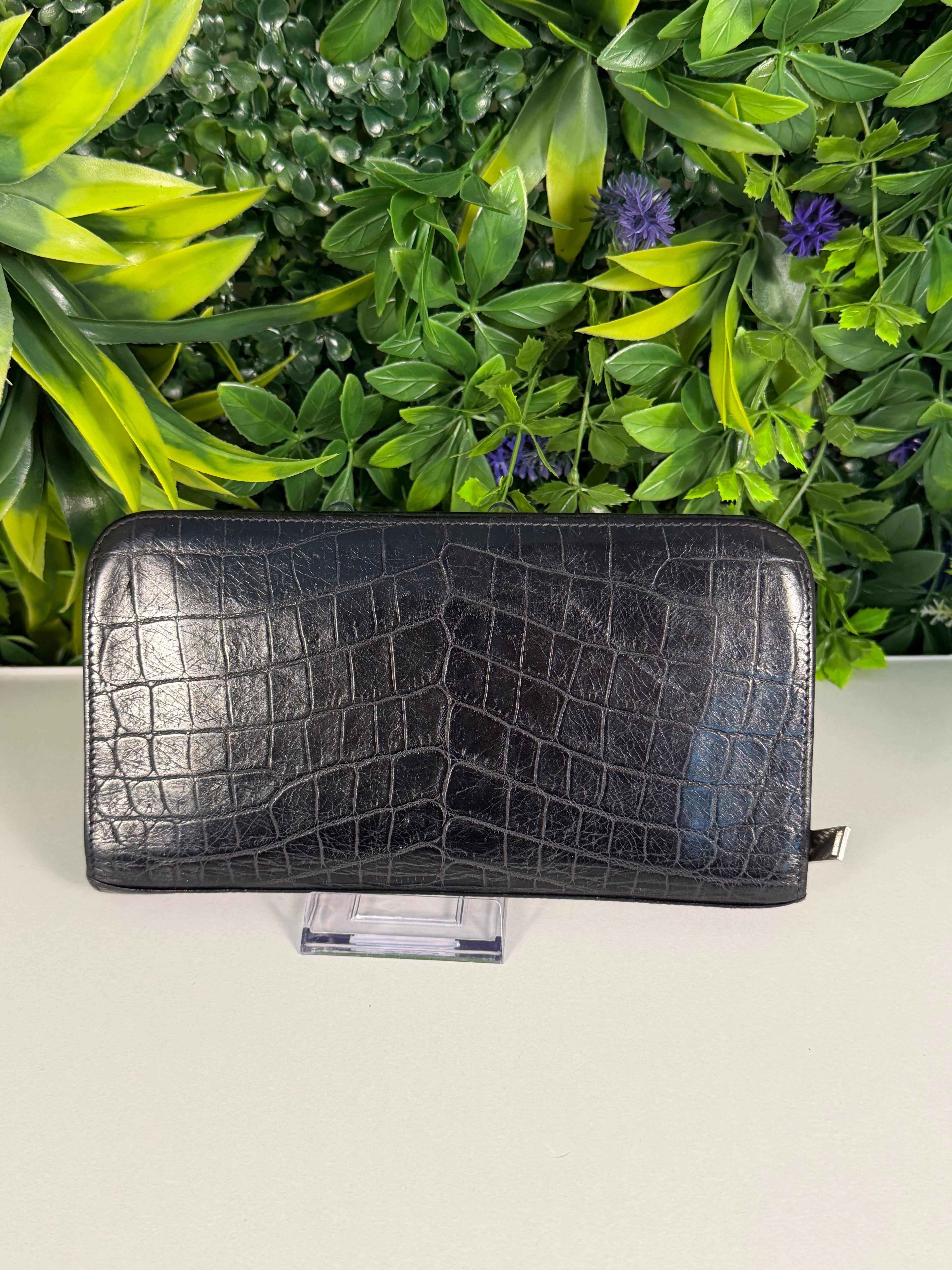 Saint Laurent Pre-Loved Crocodile Embossed Long Wallet Zip Around