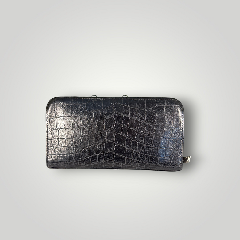Saint Laurent Pre-Loved Crocodile Embossed Long Wallet Zip Around