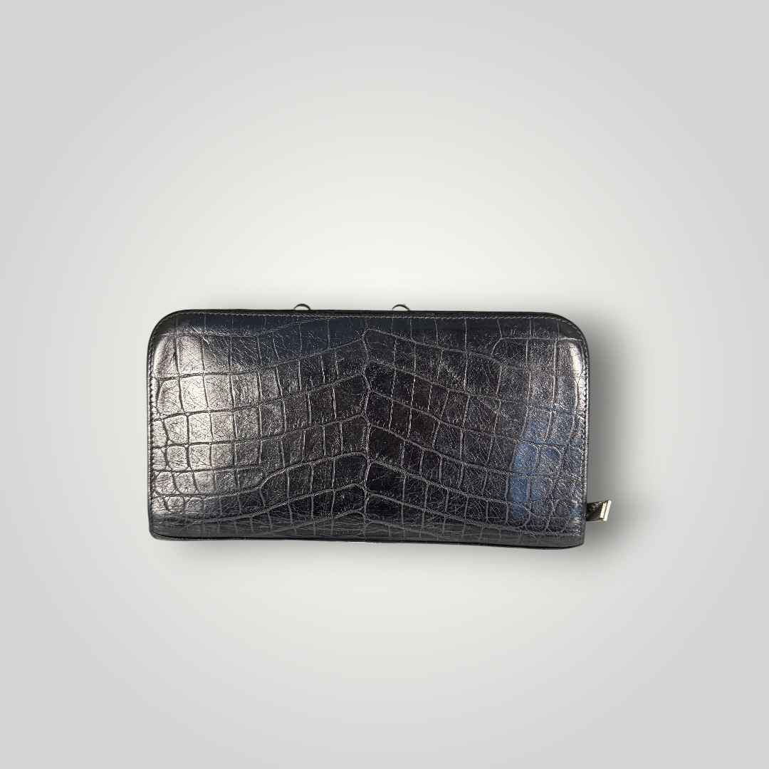 Saint Laurent Pre-Loved Crocodile Embossed Long Wallet Zip Around