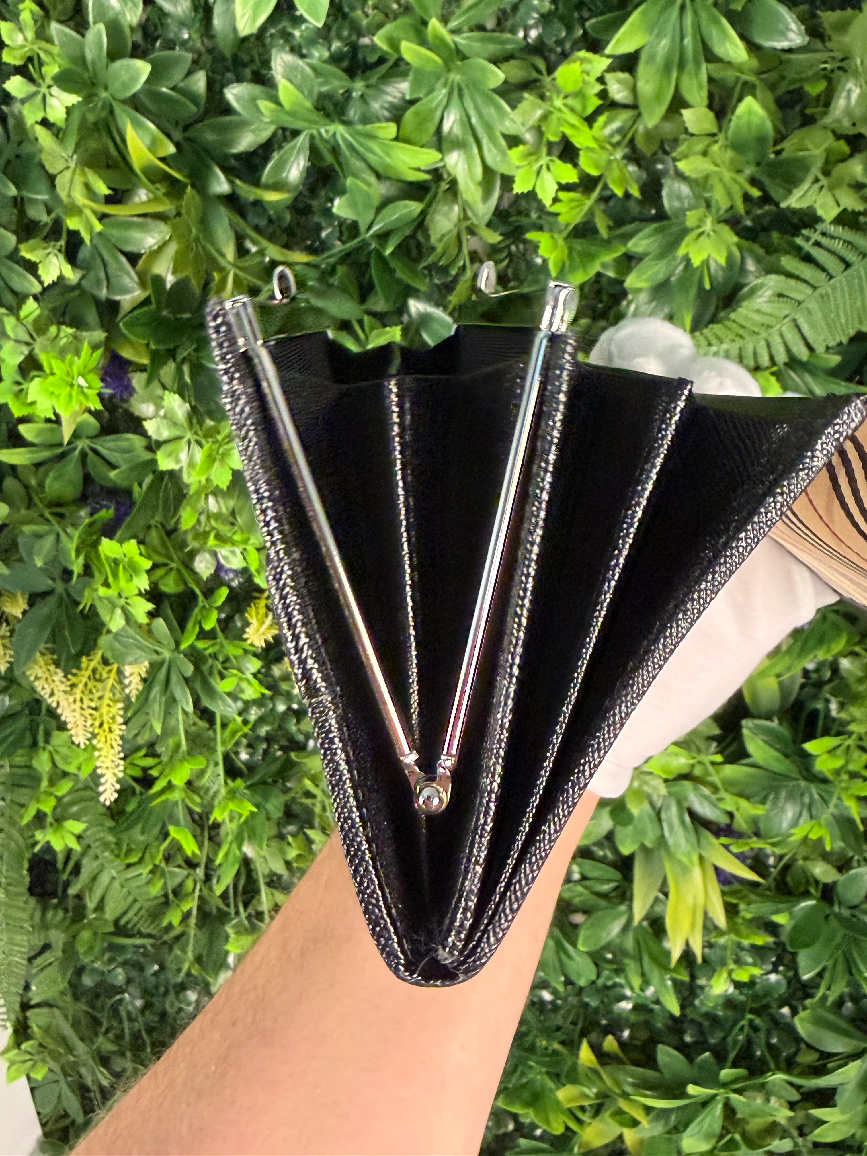 Burberry Pre-loved Nova Check Plaid and Black Leather Full Length Wallet with Internal Kisslock Compartment