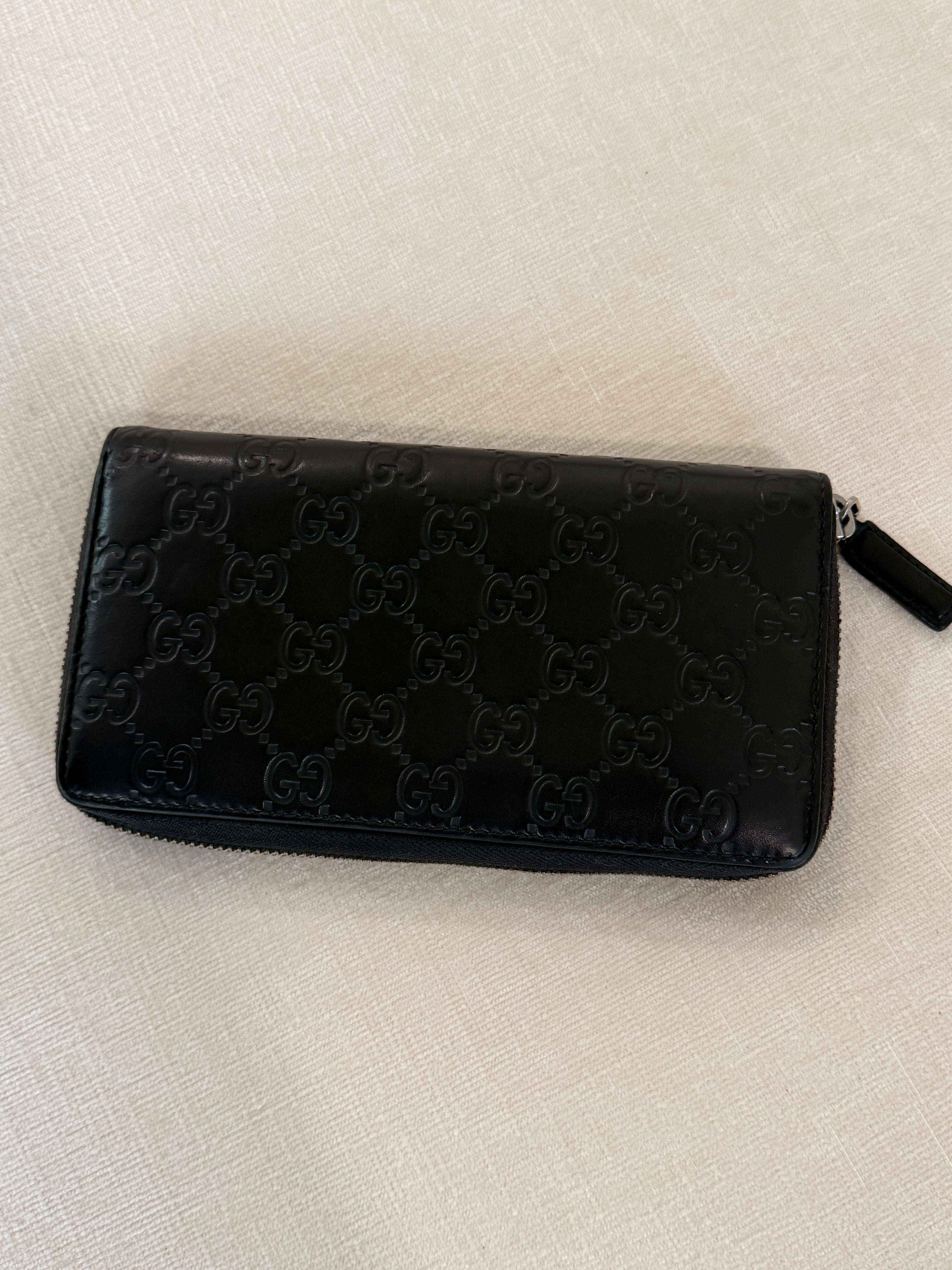 Gucci Black Guccissima Leather Zip Around Wallet