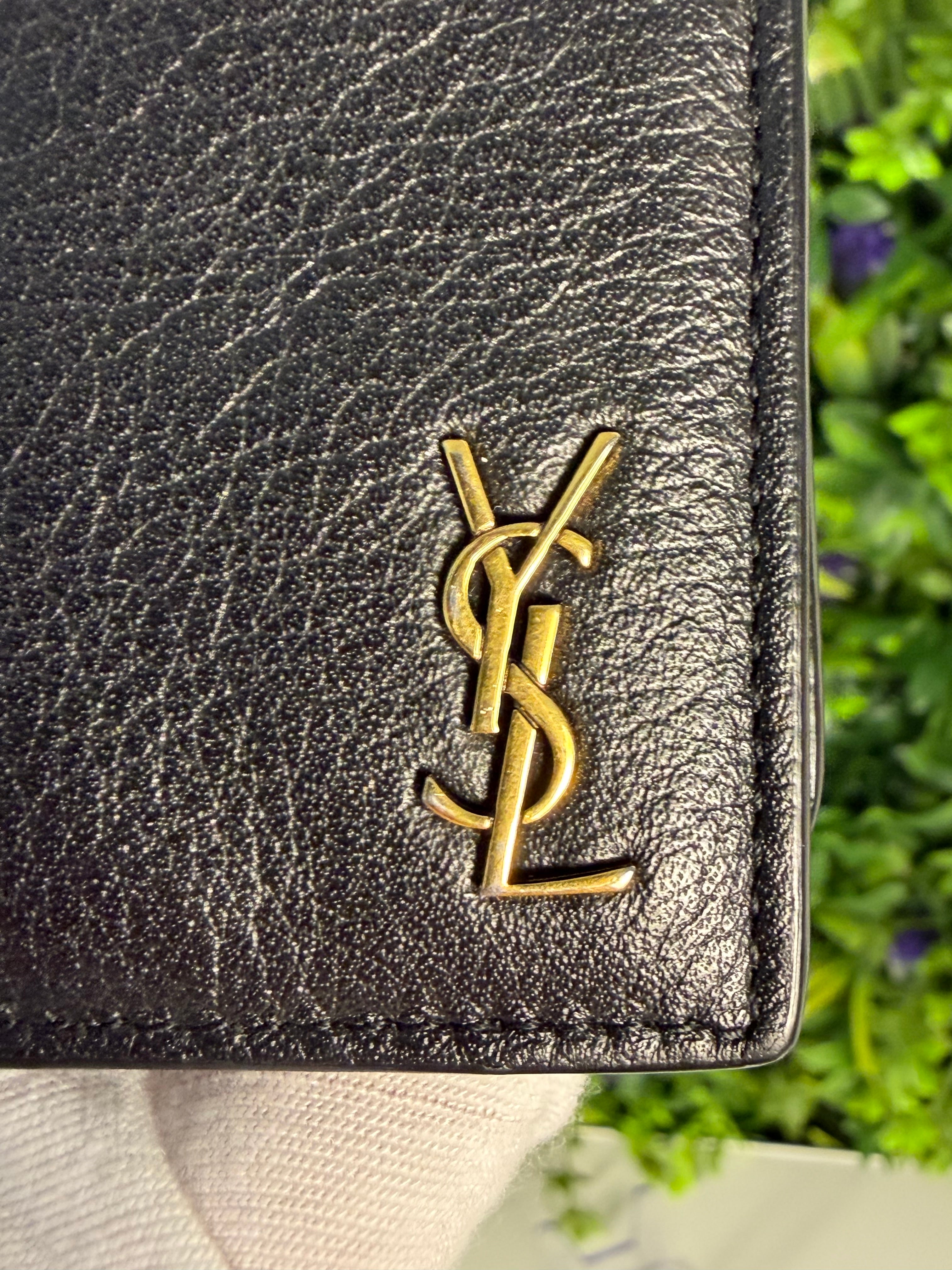 Saint Laurent Pre-Loved Cassandre Flat Wallet in Grained Leather
