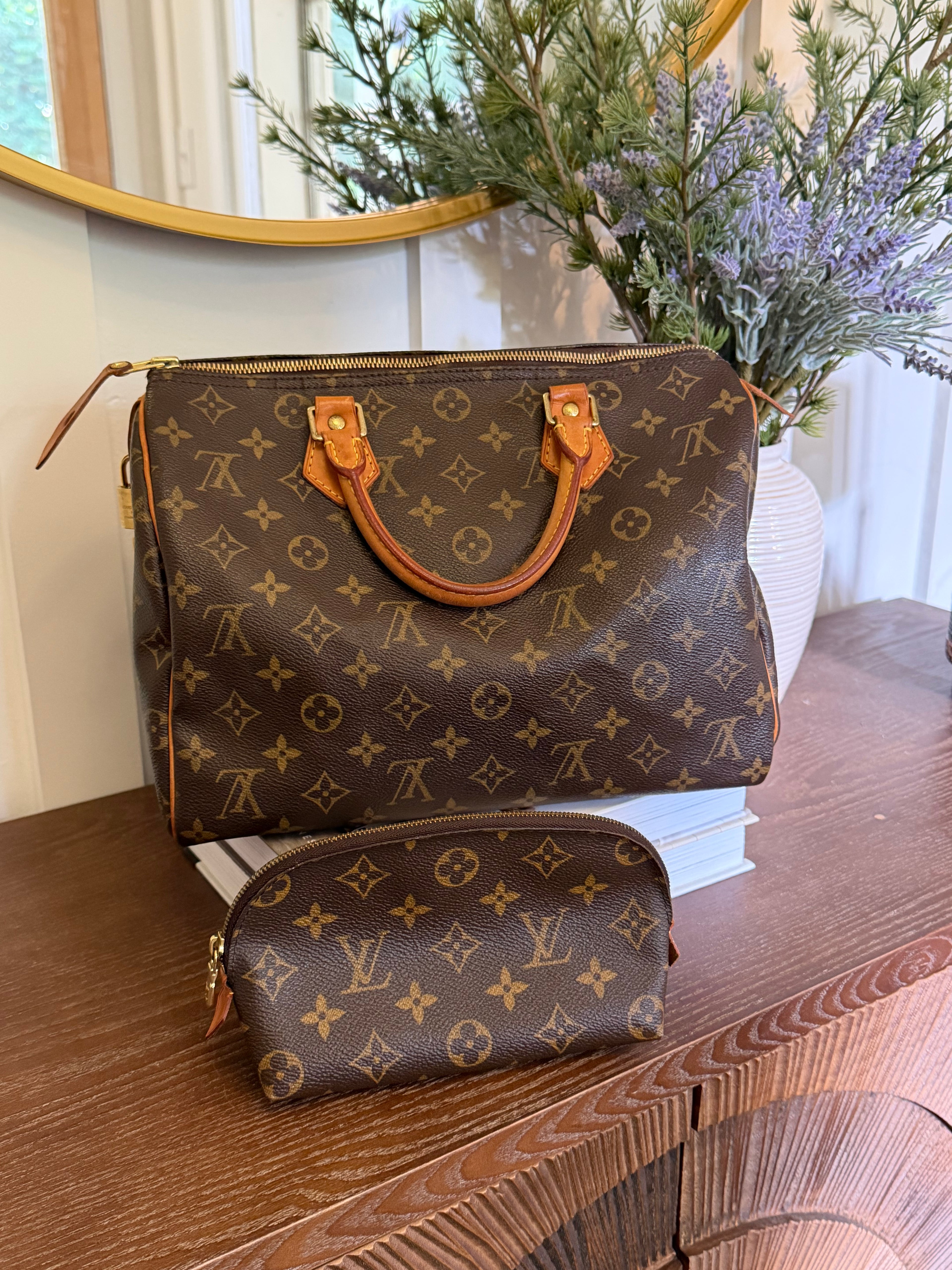 Louis Vuitton Pre-loved Monogram Speedy 30 and Cosmetic Pouch Bundle Deal