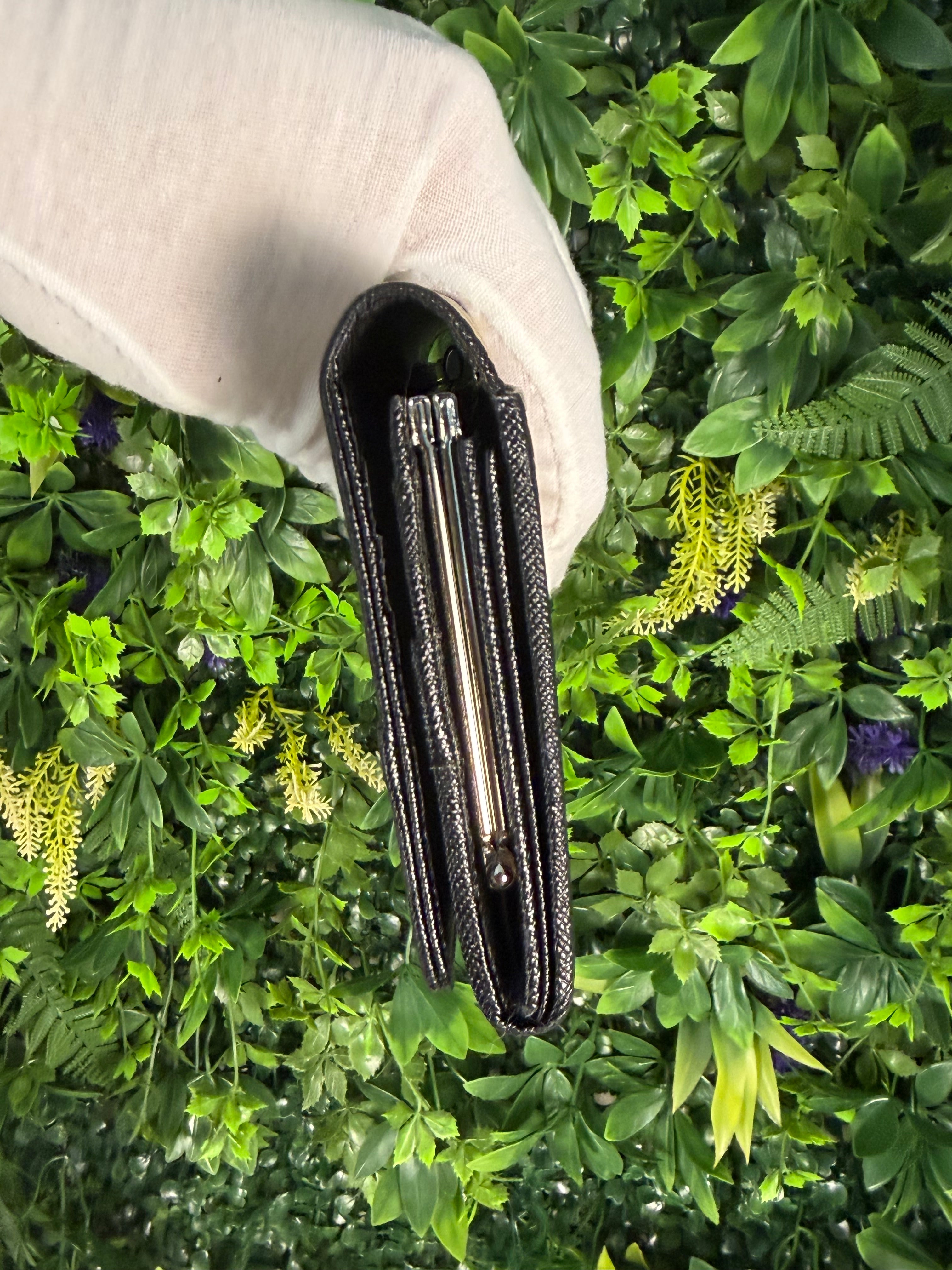 Burberry Pre-loved Nova Check Plaid and Black Leather Full Length Wallet with Internal Kisslock Compartment