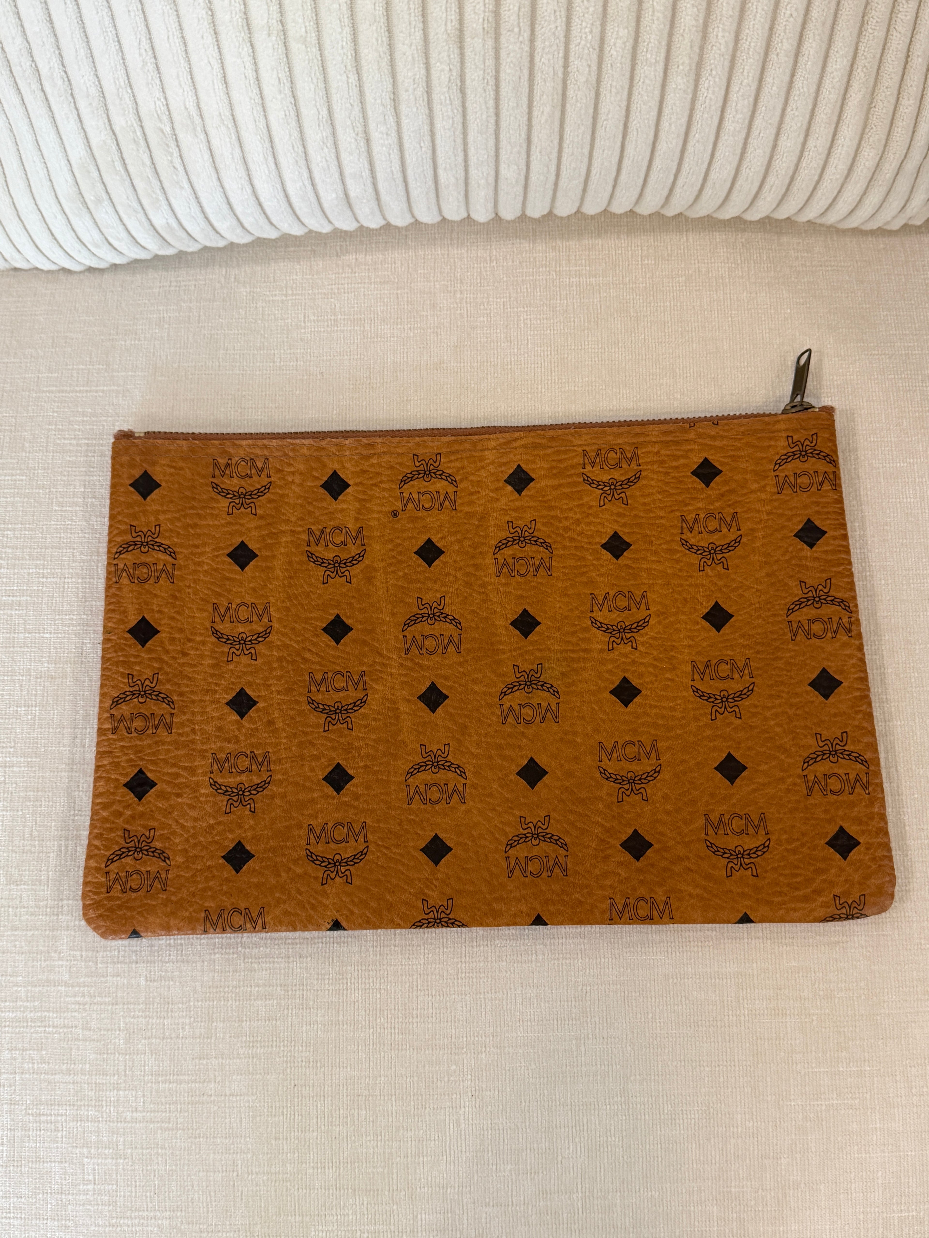 MCM Cognac Visetos Zip Pouch Clutch