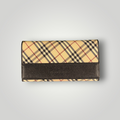 Burberry Pre-loved Nova Check Plaid and Black Leather Full Length Wallet with Internal Kisslock Compartment