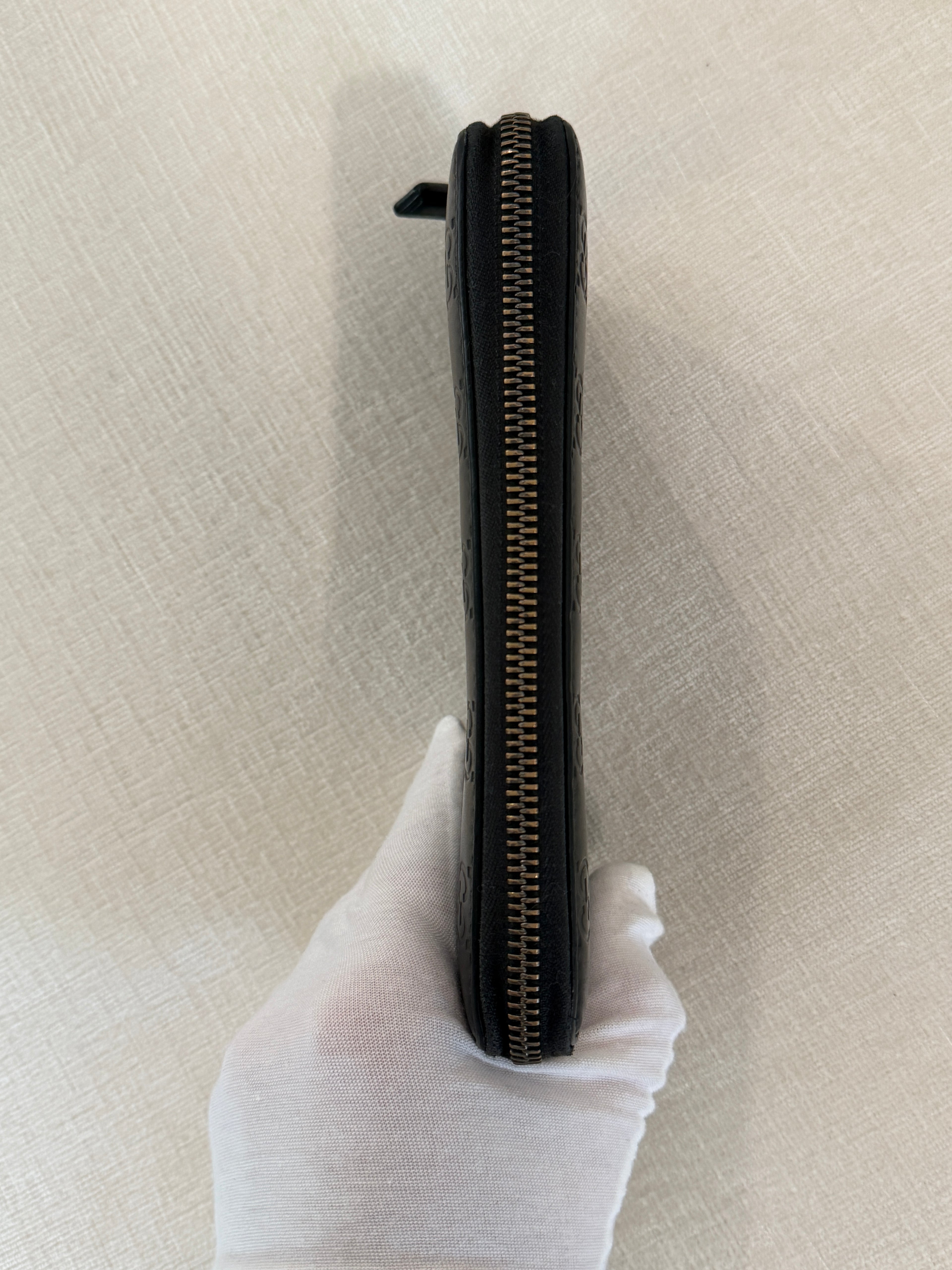 Gucci Black Guccissima Leather Zip Around Wallet