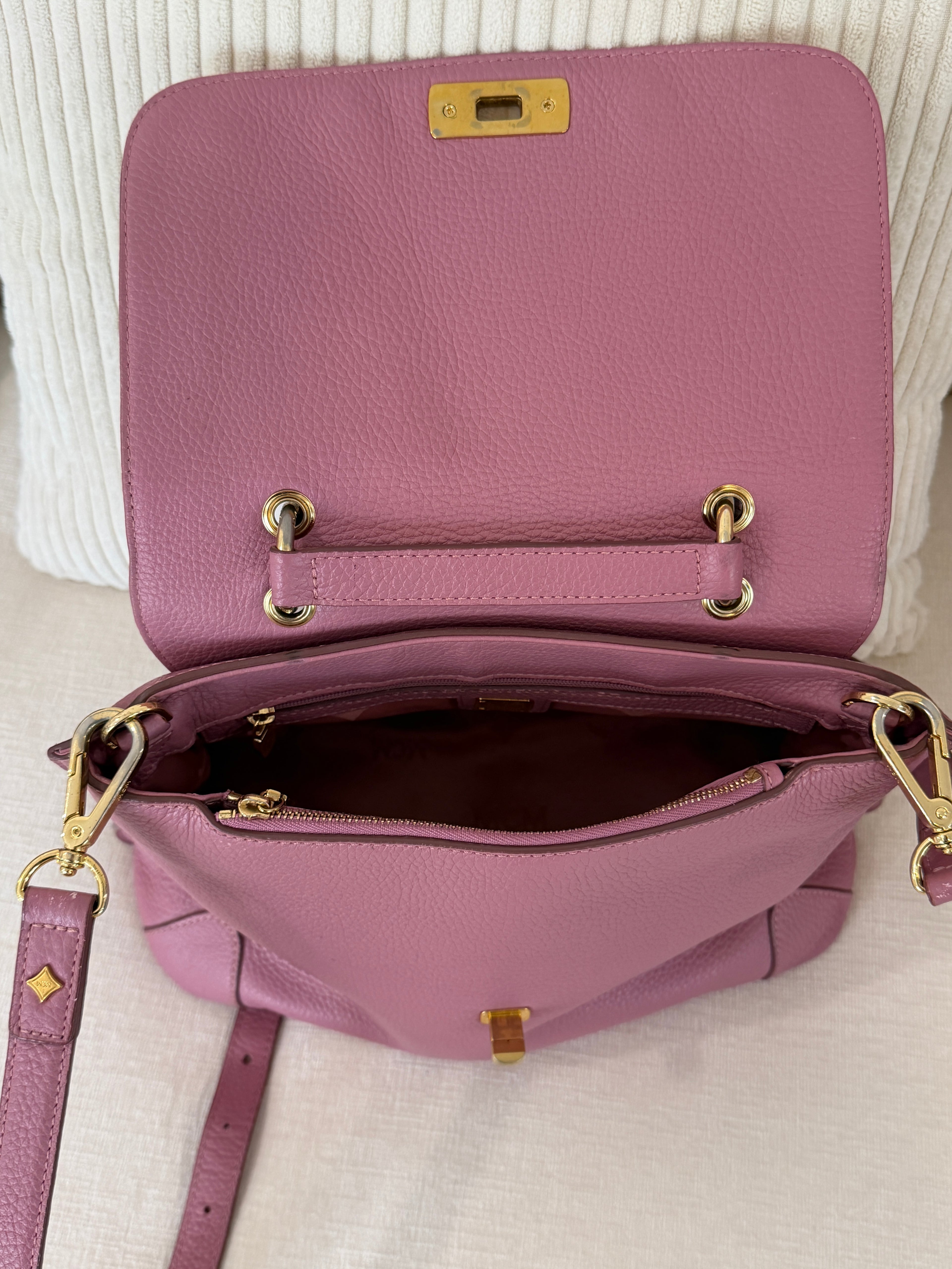 MCM Soft Pink Leather Top Handle Crossbody Bag
