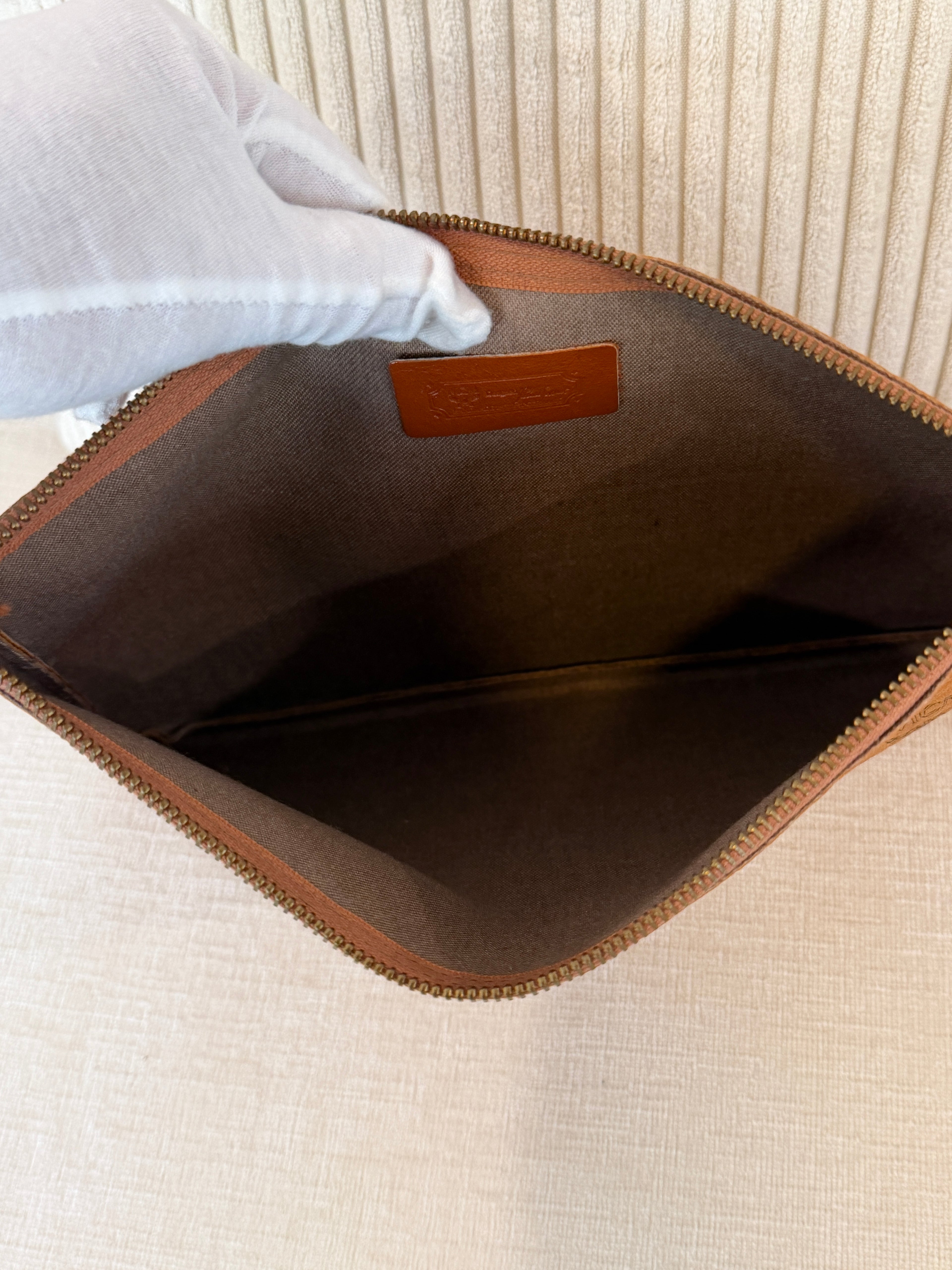 MCM Cognac Visetos Zip Pouch Clutch