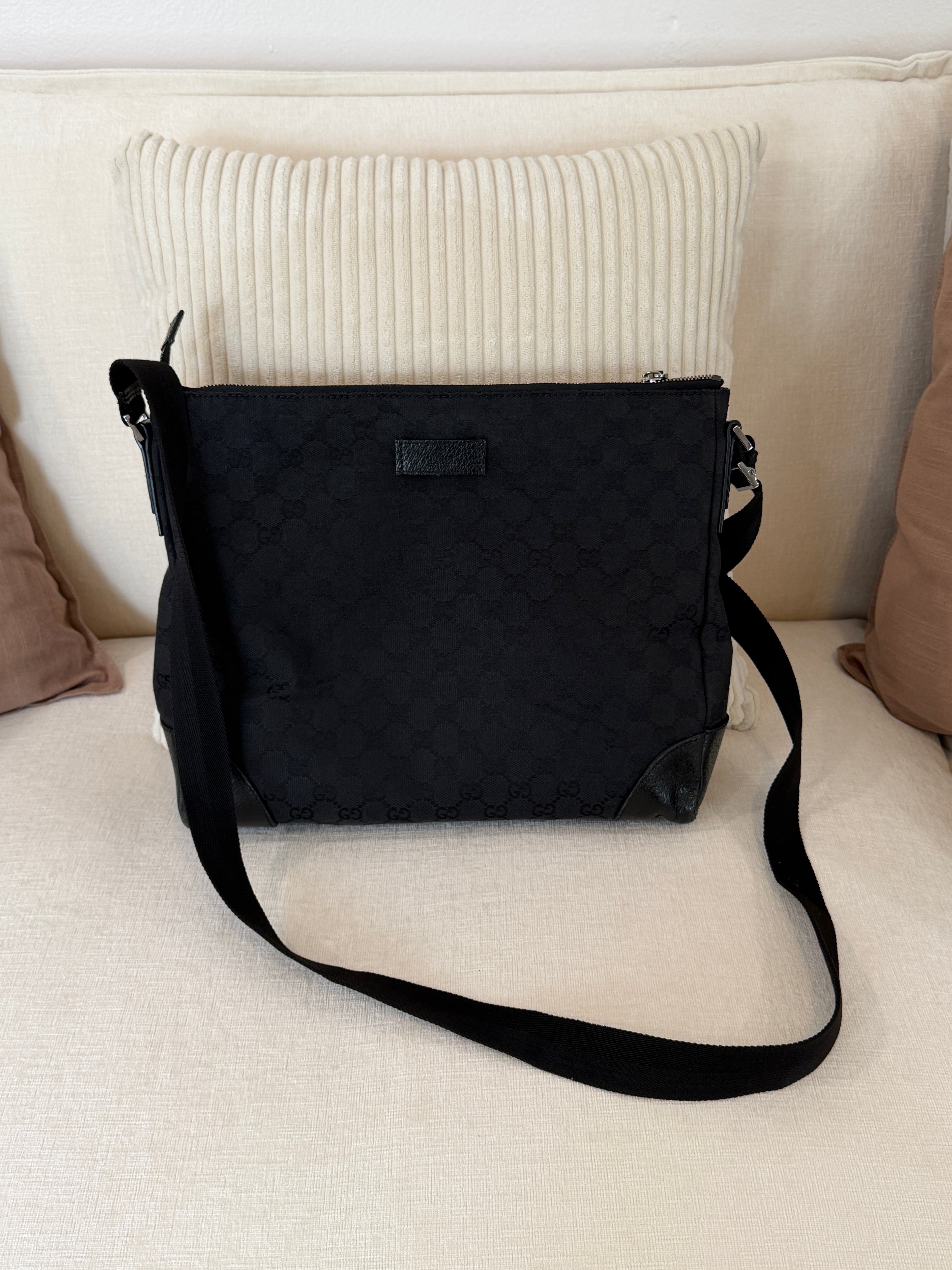 Gucci Black GG Canvas Messenger Bag