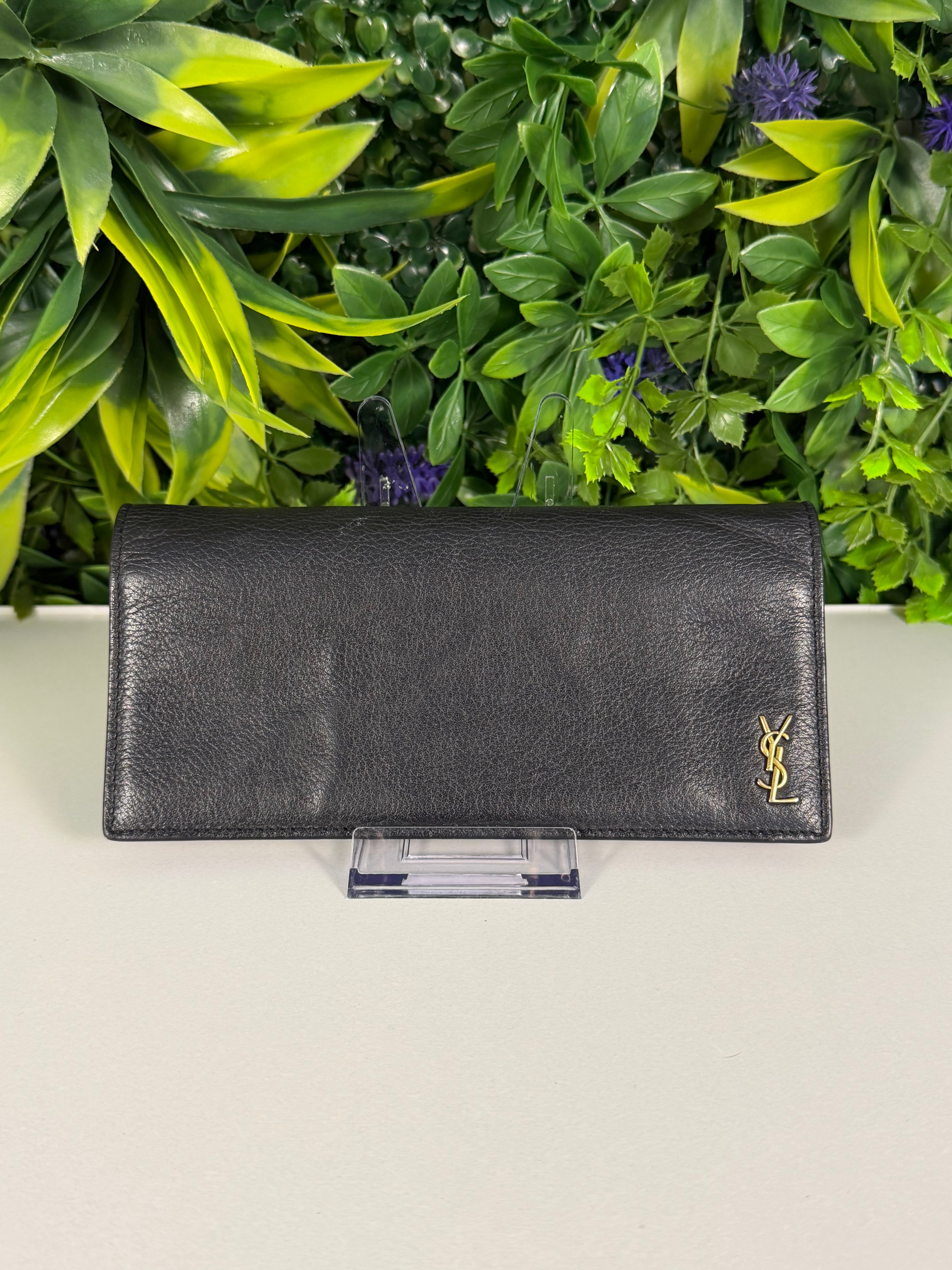 Saint Laurent Pre-Loved Cassandre Flat Wallet in Grained Leather
