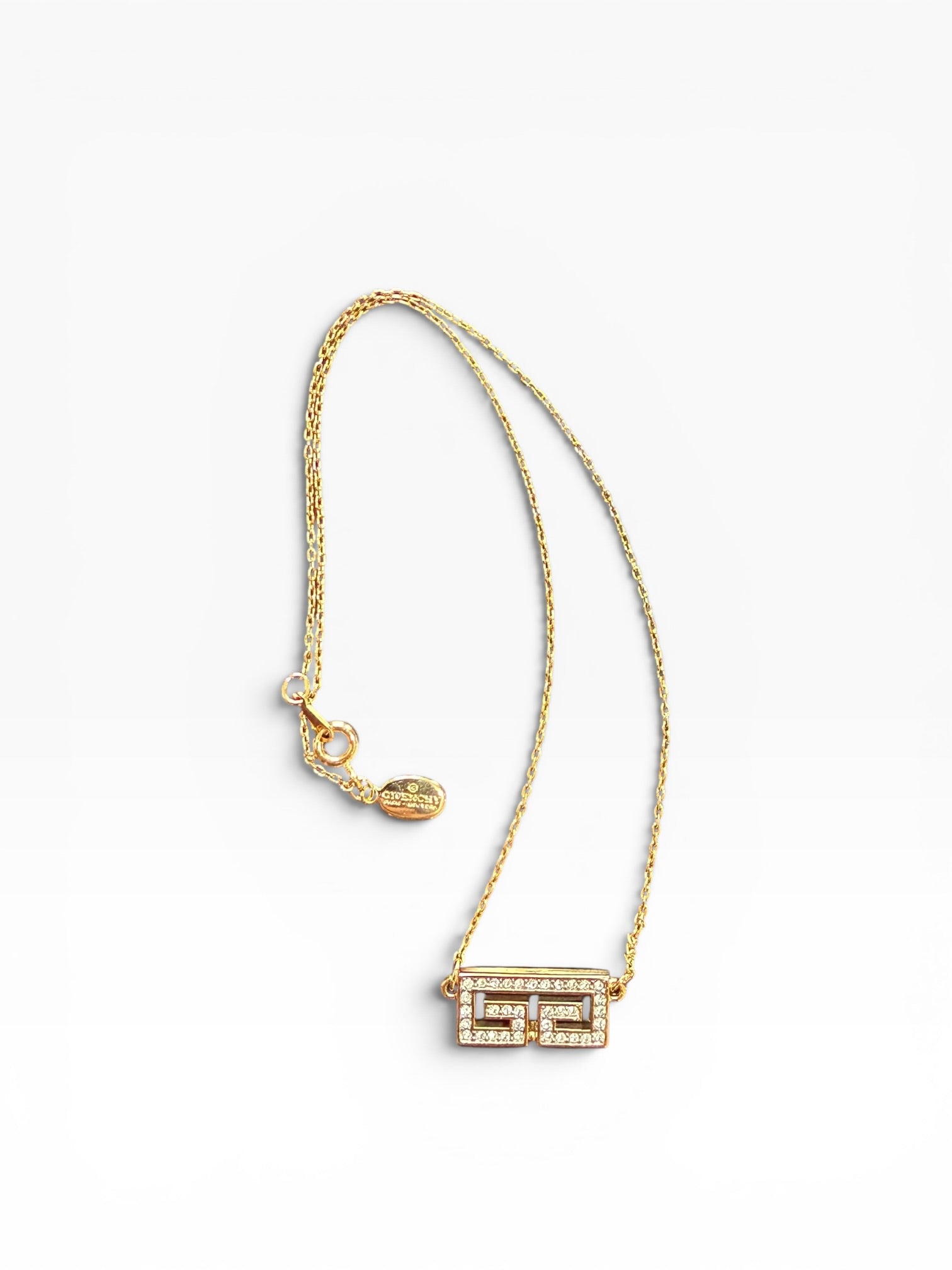 Givenchy Vintage Crystal GG Pendant Chain Necklace