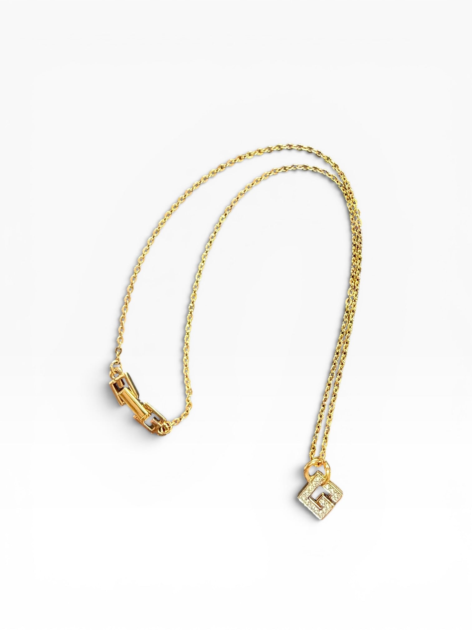Givenchy Vintage Rhinestone G Pendant Necklace 80s-90s Icon