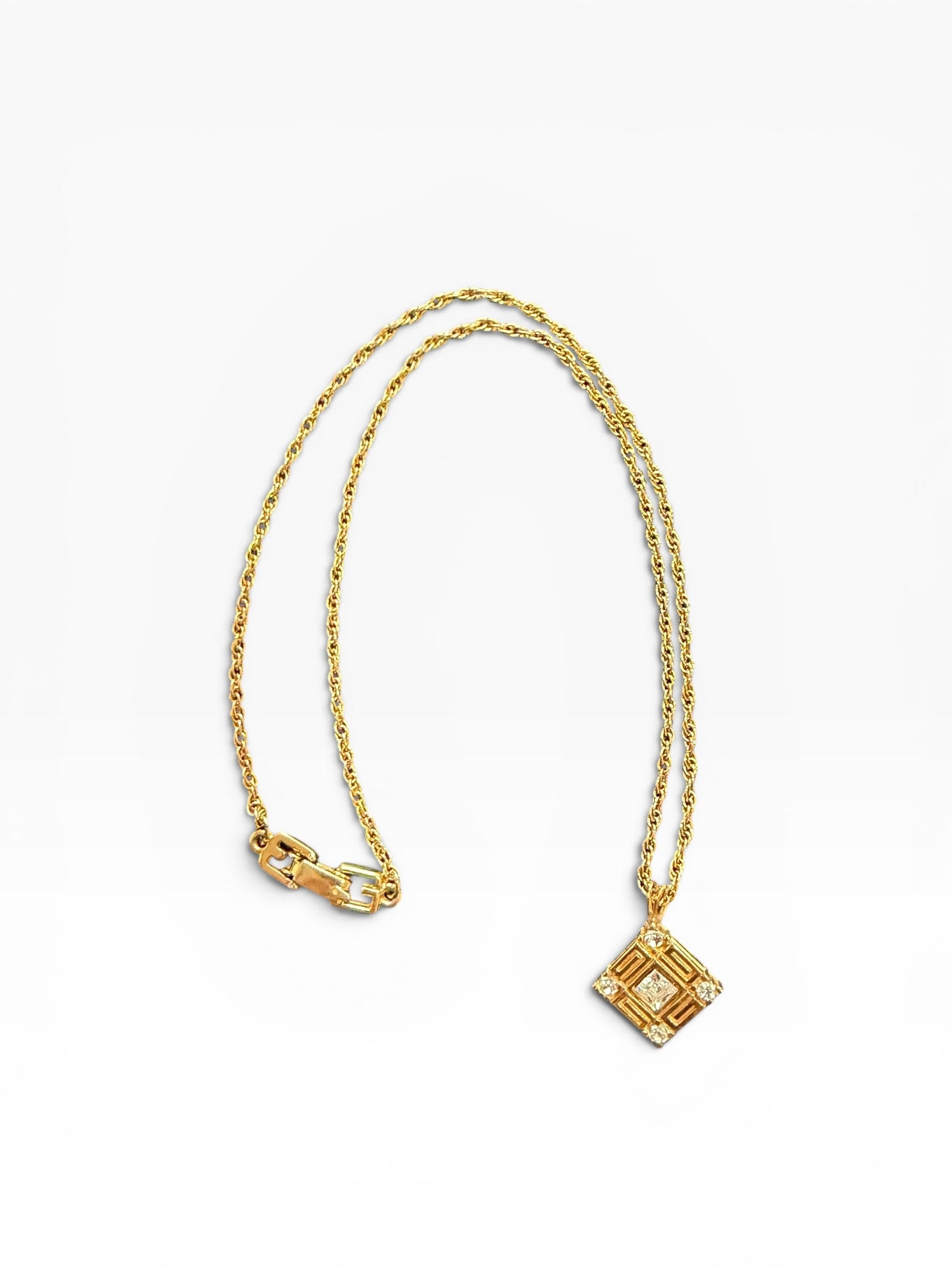 Givenchy Vintage Square Logo Pendant with Rhinestones