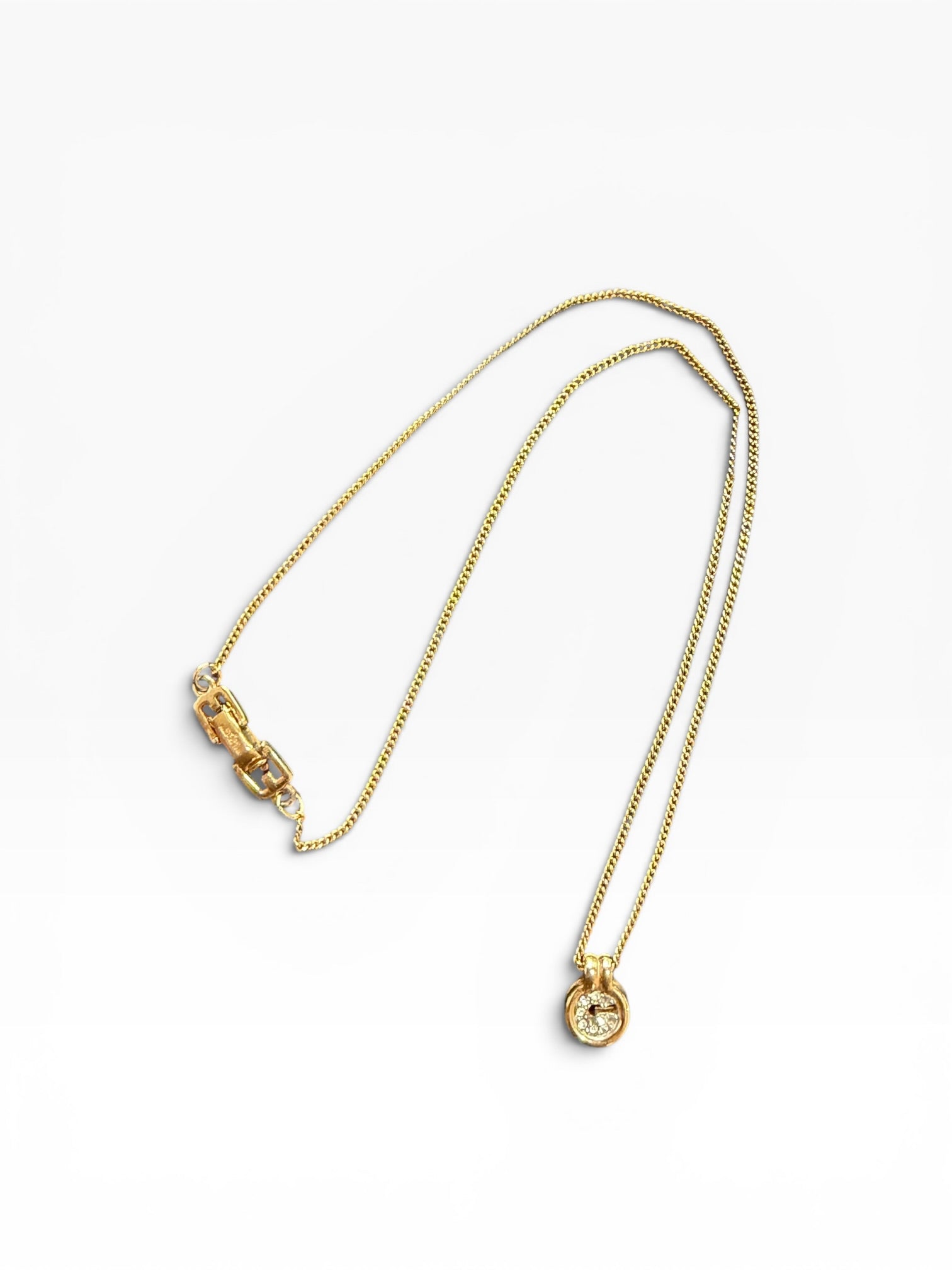 Givenchy Vintage Circle G Pendant with Rhinestone Necklace