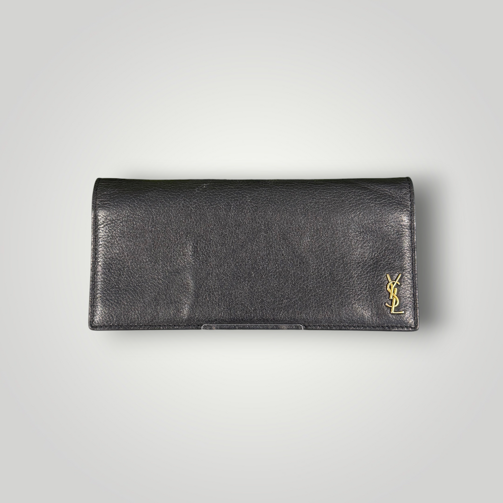 Saint Laurent Pre-Loved Cassandre Flat Wallet in Grained Leather