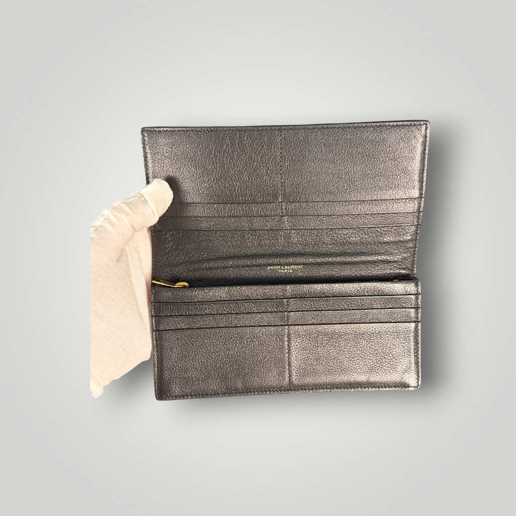 Saint Laurent Pre-Loved Cassandre Flat Wallet in Grained Leather