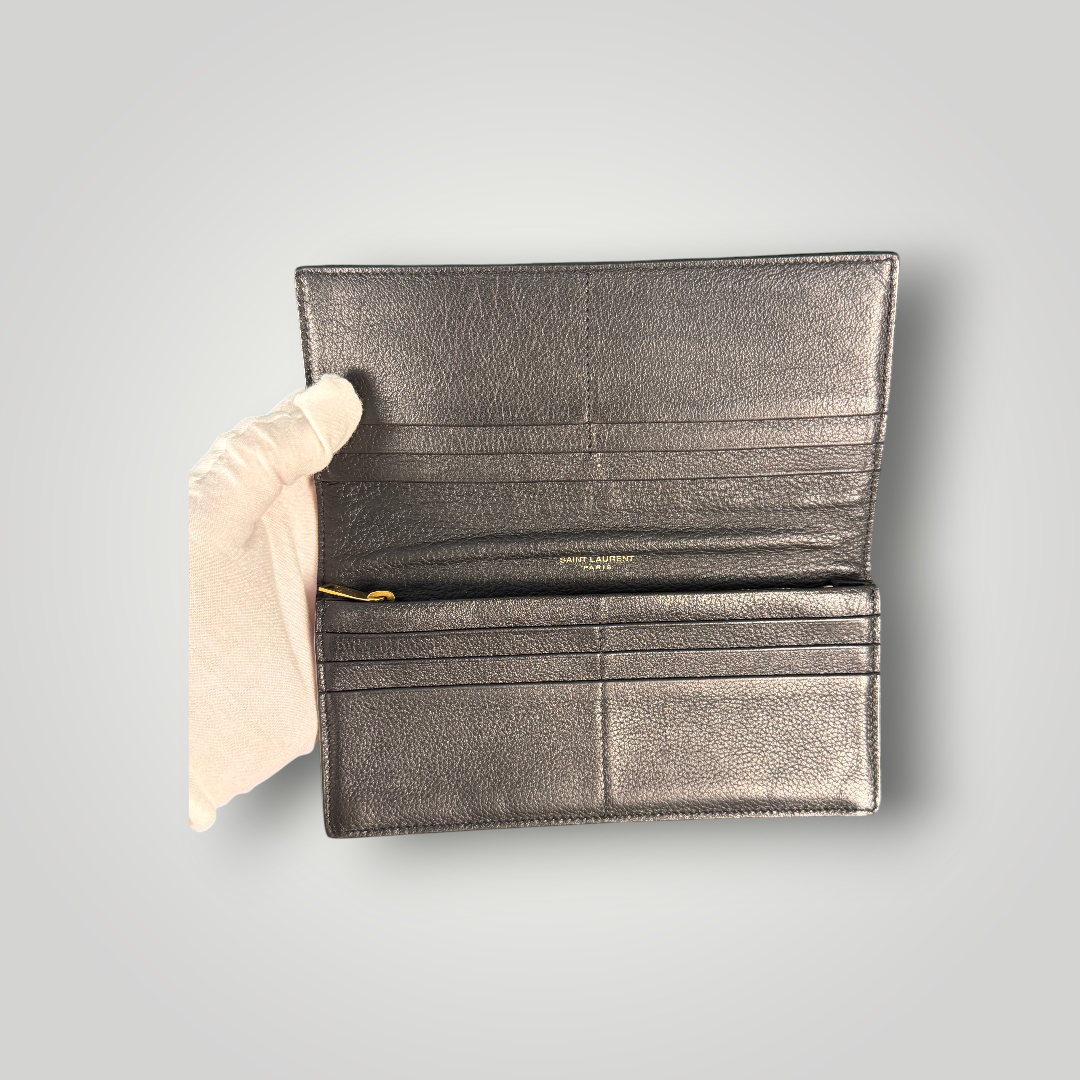 Saint Laurent Pre-Loved Cassandre Flat Wallet in Grained Leather